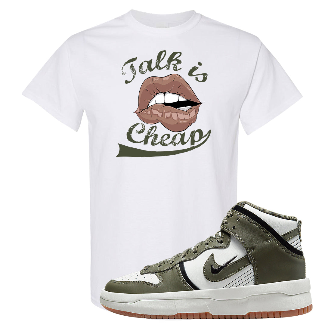 Cargo Khaki Rebel High Dunks T Shirt | Talk Is Cheap, White