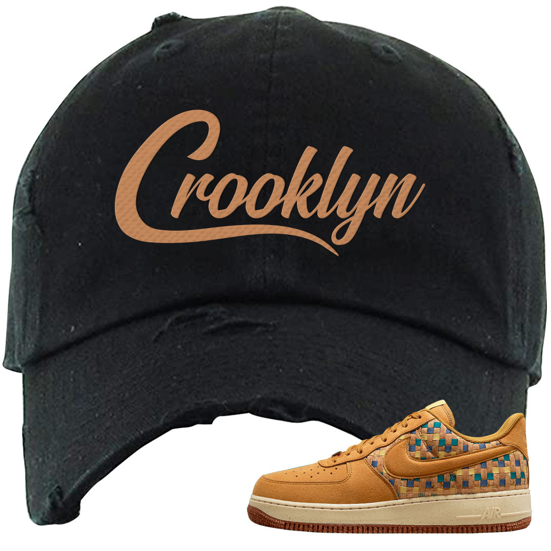 Woven Cork Low AF 1s Distressed Dad Hat | Crooklyn, Black