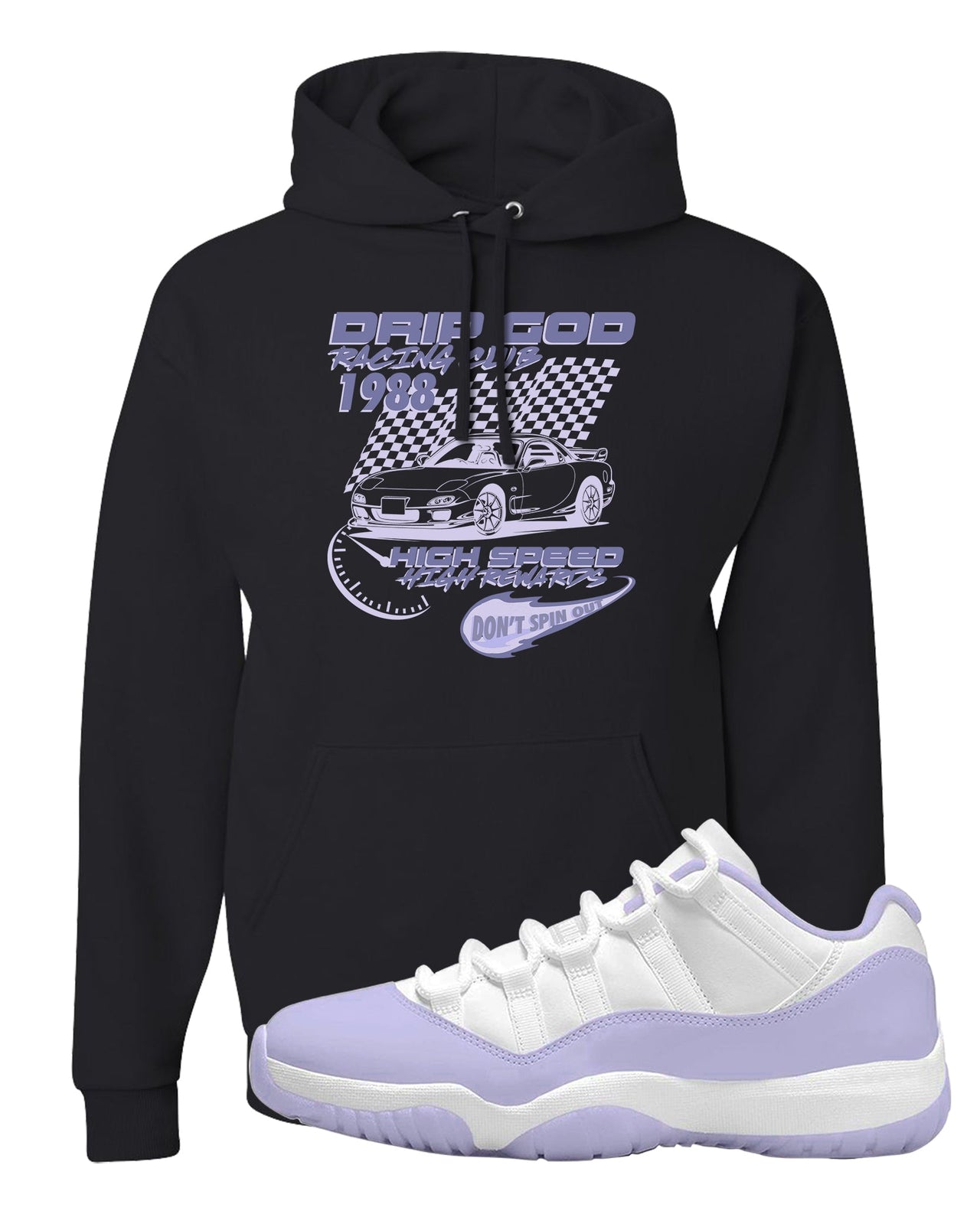 Pure Violet Low 11s Hoodie | Drip God Racing Club, Black