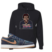 Denim Gum Bottom Low 1s Hoodie | Escobar Illustration, Black