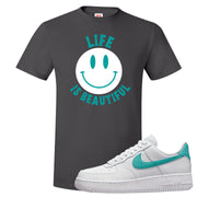 Washed Teal Low 1s T Shirt | Smile Life Is Beautiful, Smoke Grey