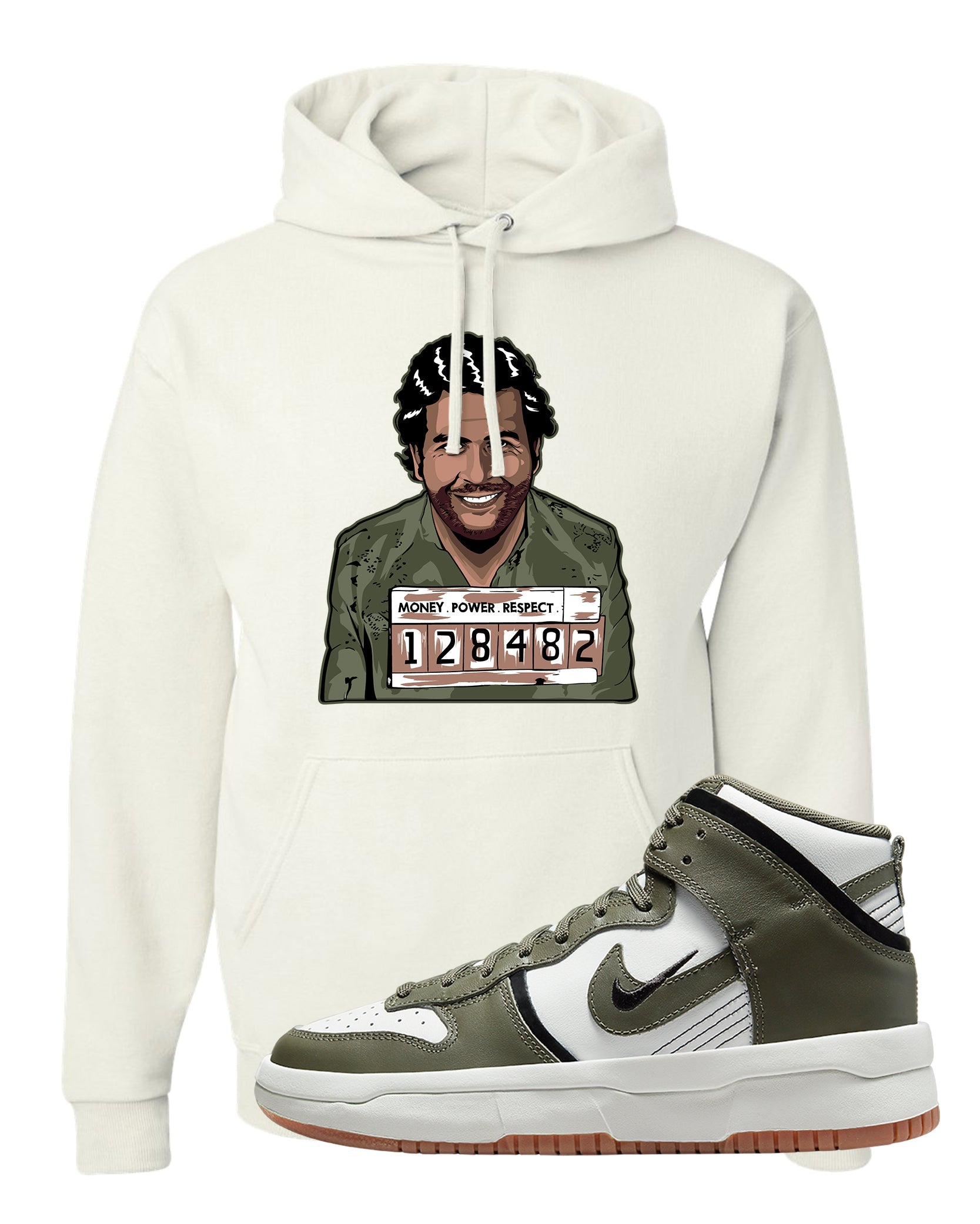 Cargo Khaki Rebel High Dunks Hoodie | Escobar Illustration, White