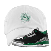 Pine Green 3s Distressed Dad Hat | All Seeing Eye, White
