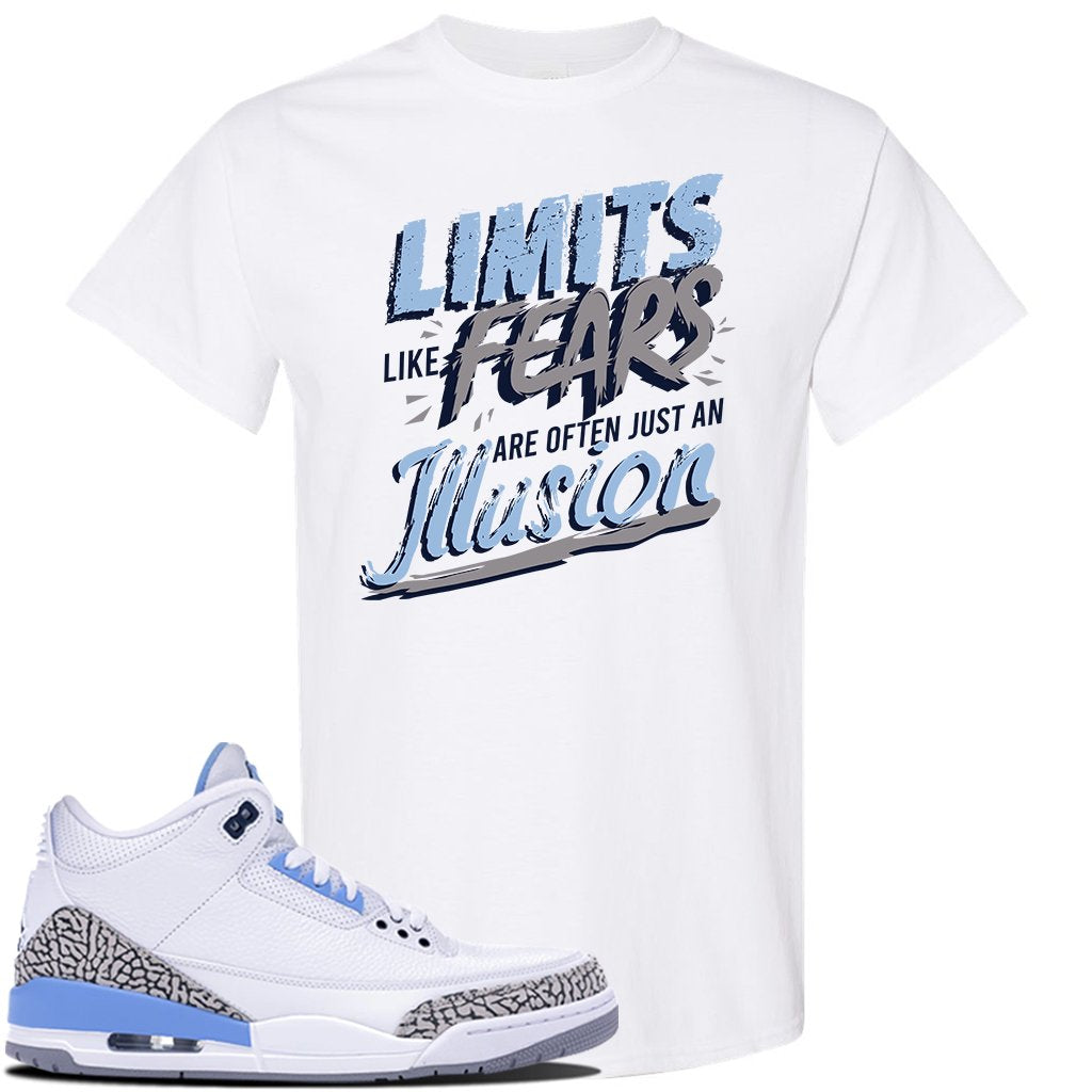 Jordan 3 UNC Sneaker White T Shirt | Tees to match Nike Air Jordan 3 UNC Shoes | Limits Like Fears