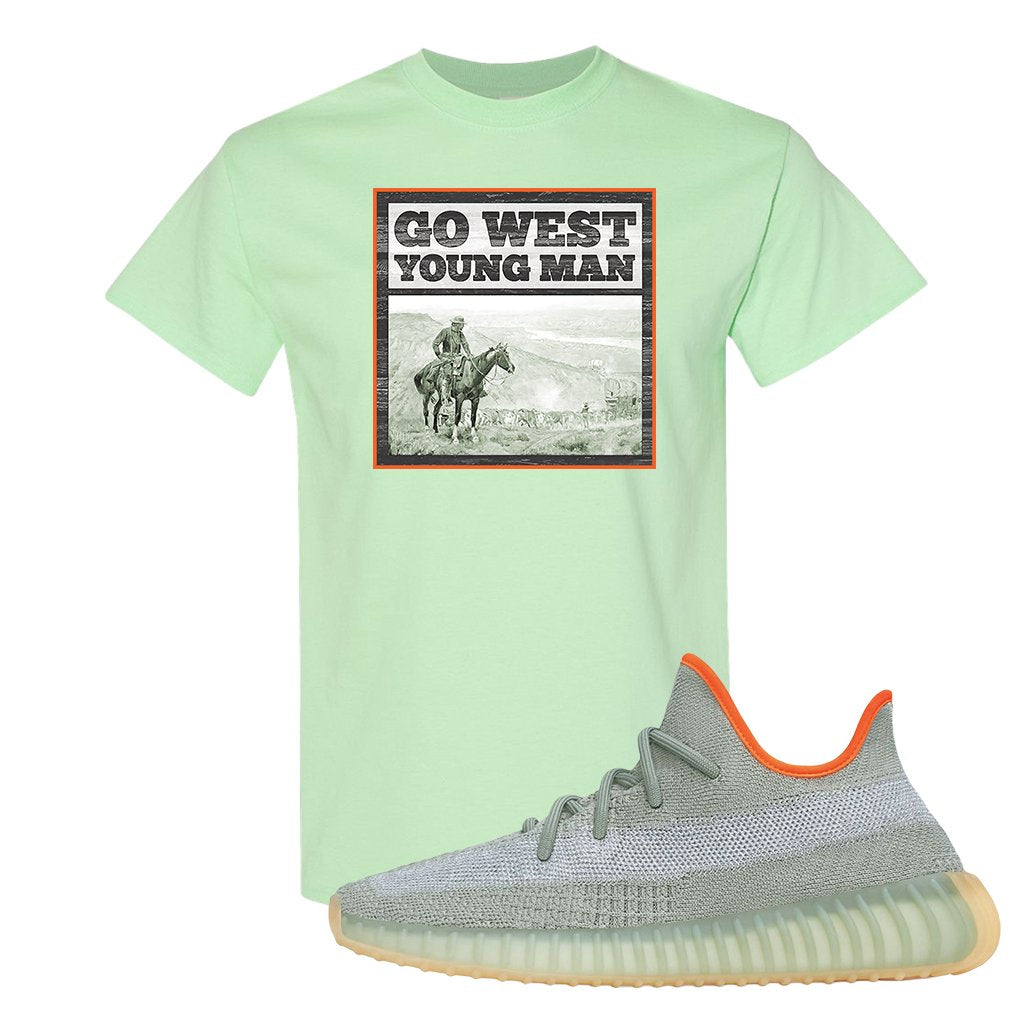 Yeezy 350 V2 Desert Sage Sneaker T Shirt |Go West Young Man | Mint Green