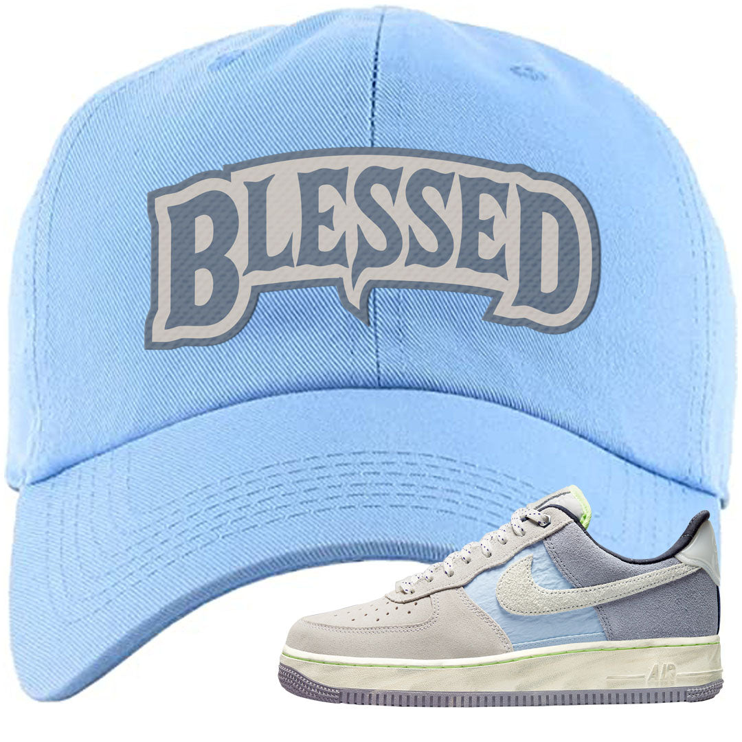Womens Mountain White Blue AF 1s Dad Hat | Blessed Arch, Light Blue