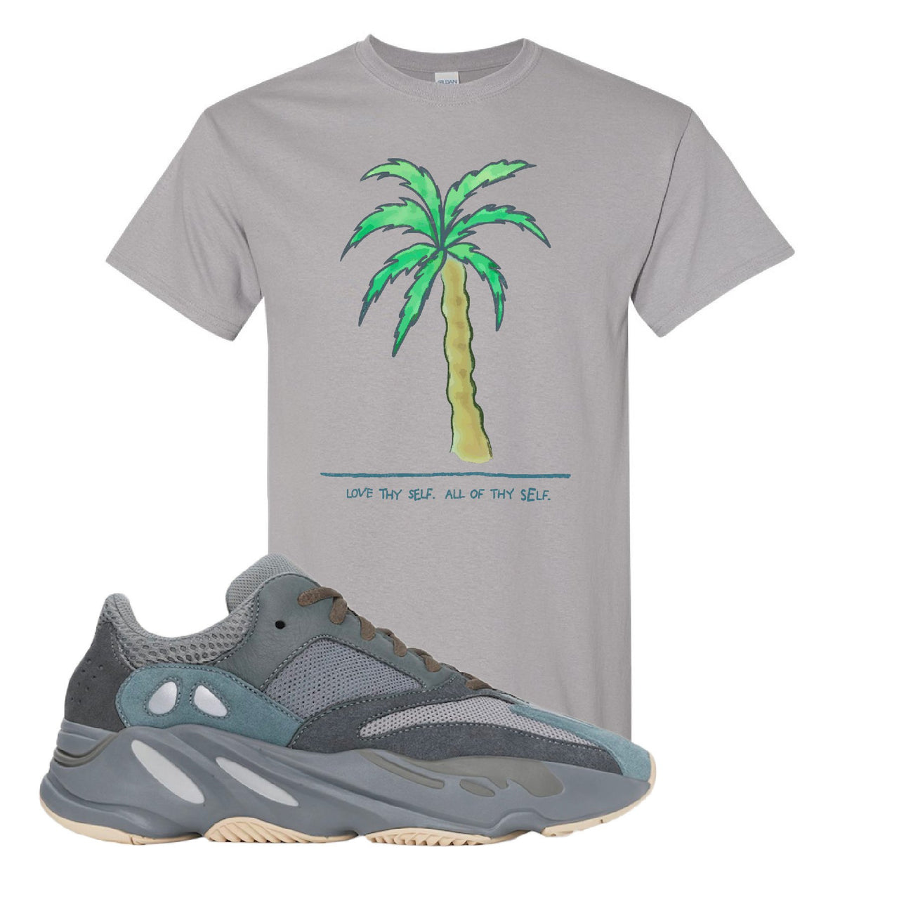 Yeezy Boost 700 Teal Blue Love Thyself Palm Gravel Sneaker Hook Up T-Shirt