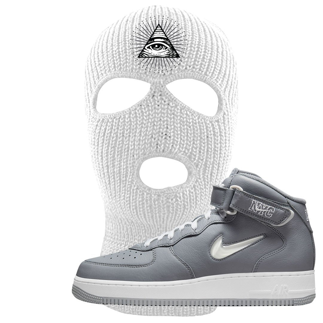 Cool Grey NYC Mid AF1s Ski Mask | All Seeing Eye, White