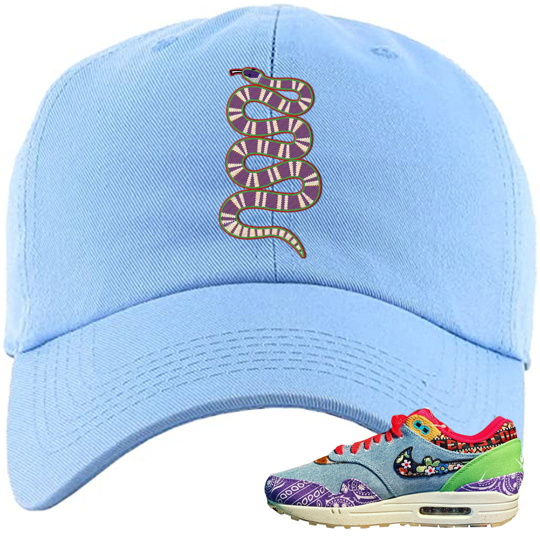 Bandana Paisley Max 1s Dad Hat | Coiled Snake, Light Blue
