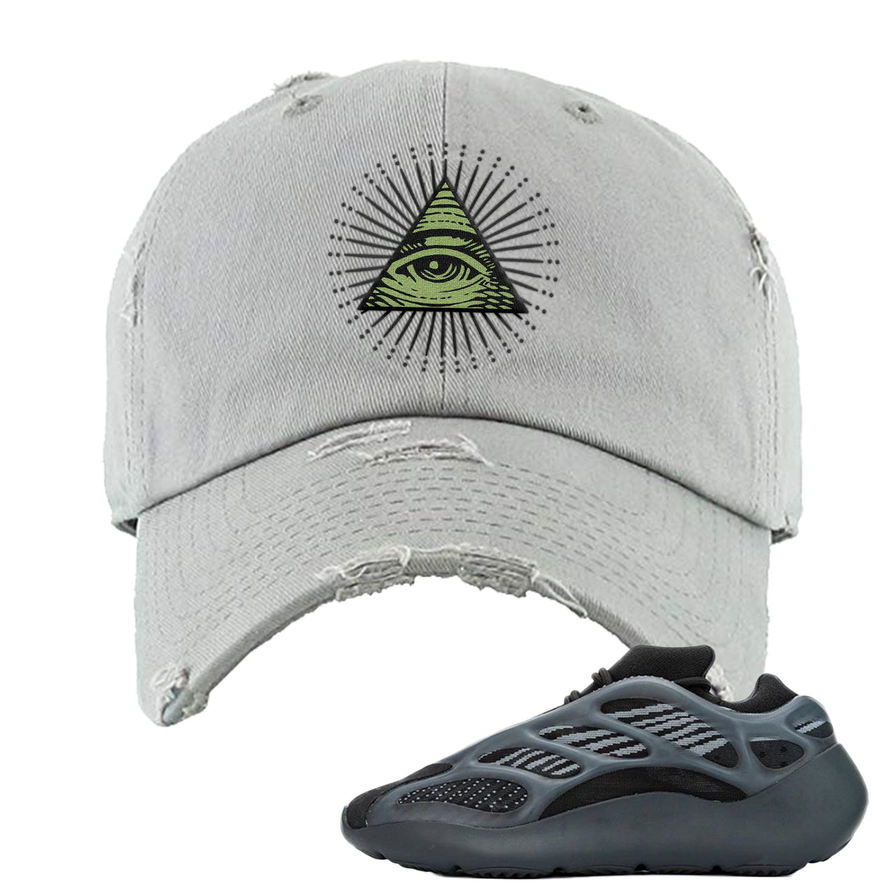 Alvah v3 700s Distressed Dad Hat | All Seeing Eye, Ash