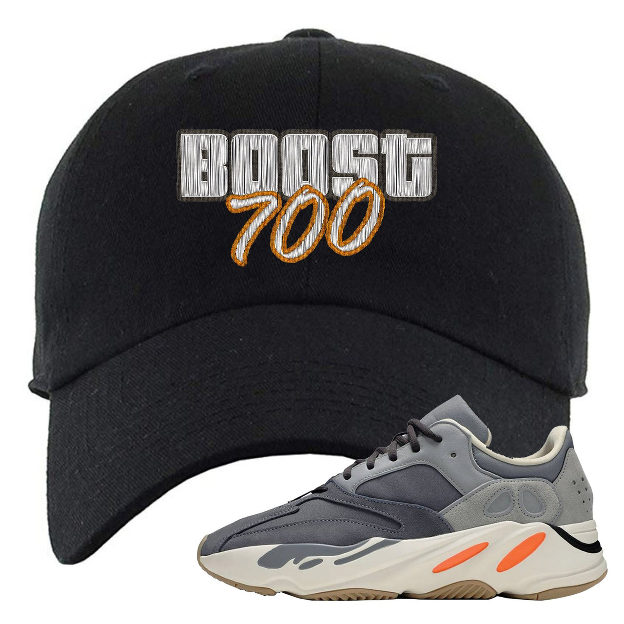 Magnet 700s Dad Hat | Video Game Cover, Lettering, Black