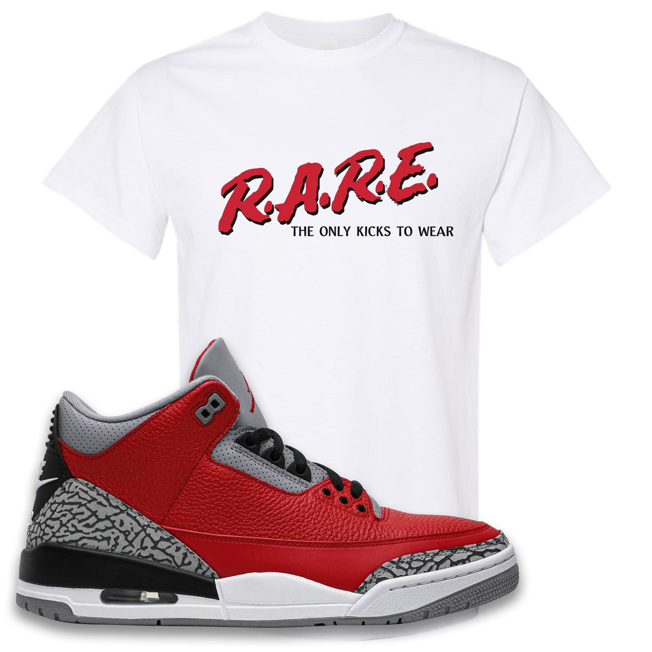 Jordan 3 Red Cement Chicago All-Star Sneaker White T Shirt | Tees to match Jordan 3 All Star Red Cement Shoes | Rare