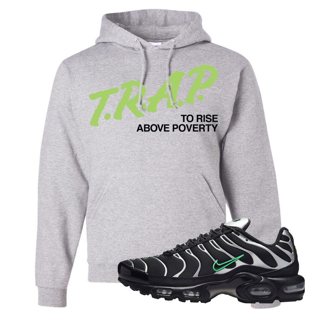 Neon Green Black Grey Pluses Hoodie | Trap To Rise Above Poverty, Ash