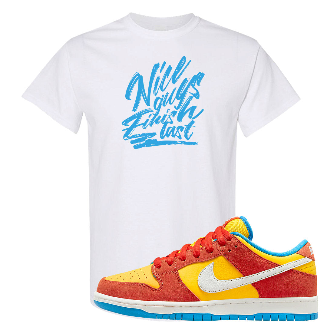 Habanero Red Gold Blue Low Dunks T Shirt | Nice Guys Finish Last, White