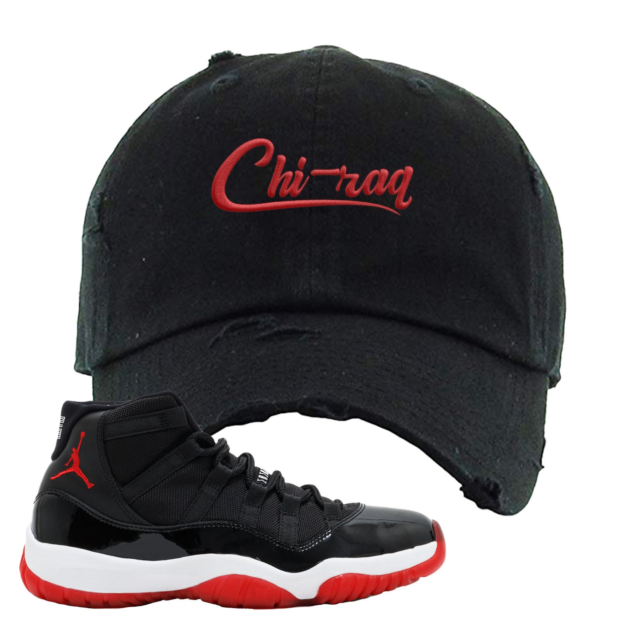 Jordan 11 Bred Chi-raq Black Sneaker Hook Up Distressed Dad Hat