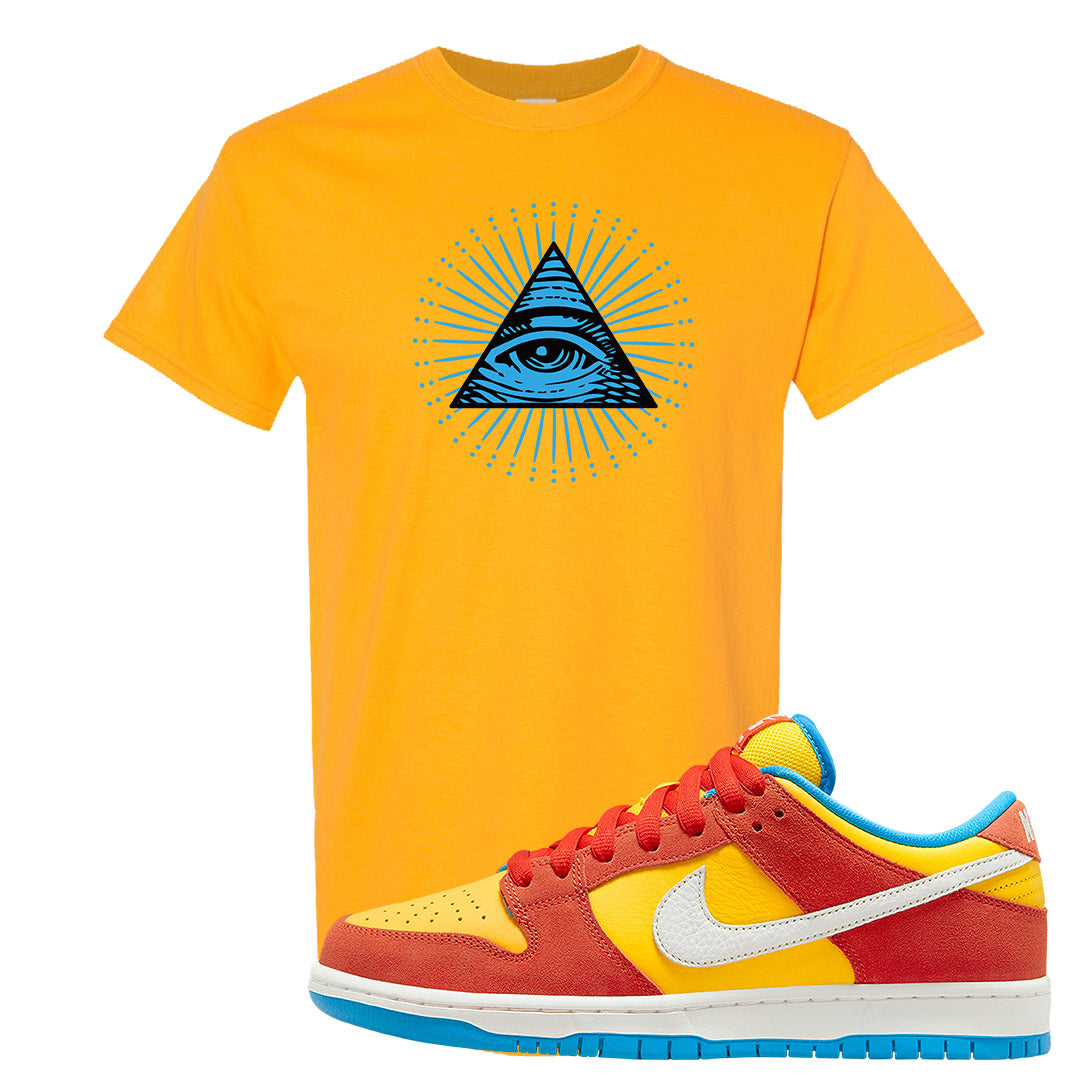 Habanero Red Gold Blue Low Dunks T Shirt | All Seeing Eye, Gold