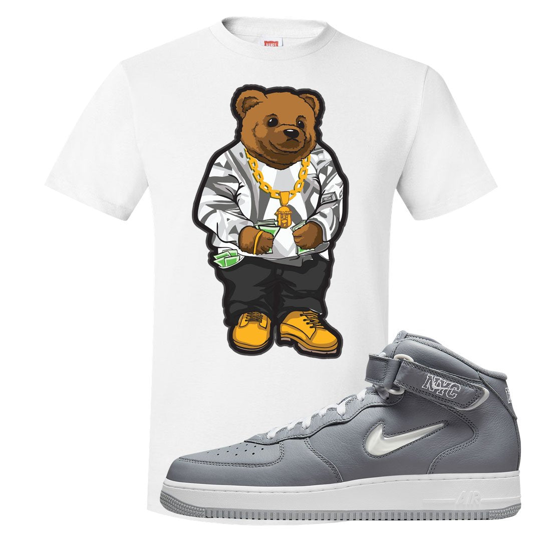 Cool Grey NYC Mid AF1s T Shirt | Sweater Bear, White