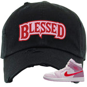 Valentine's Day Mid 1s Distressed Dad Hat | Blessed Arch, Black