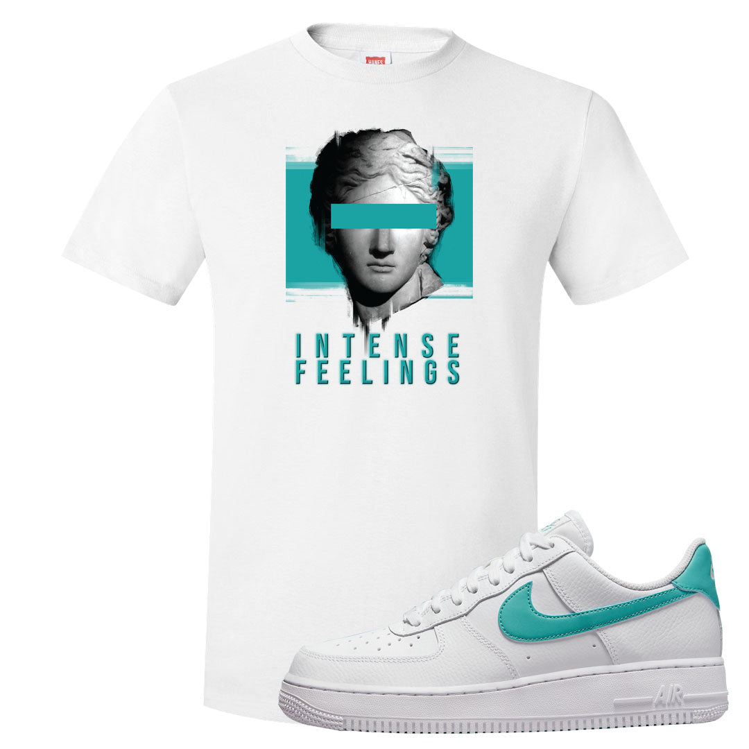 Washed Teal Low 1s T Shirt | Intense Feelings, White
