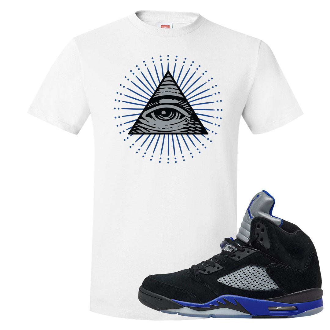 Racer Blue 5s T Shirt | All Seeing Eye, White