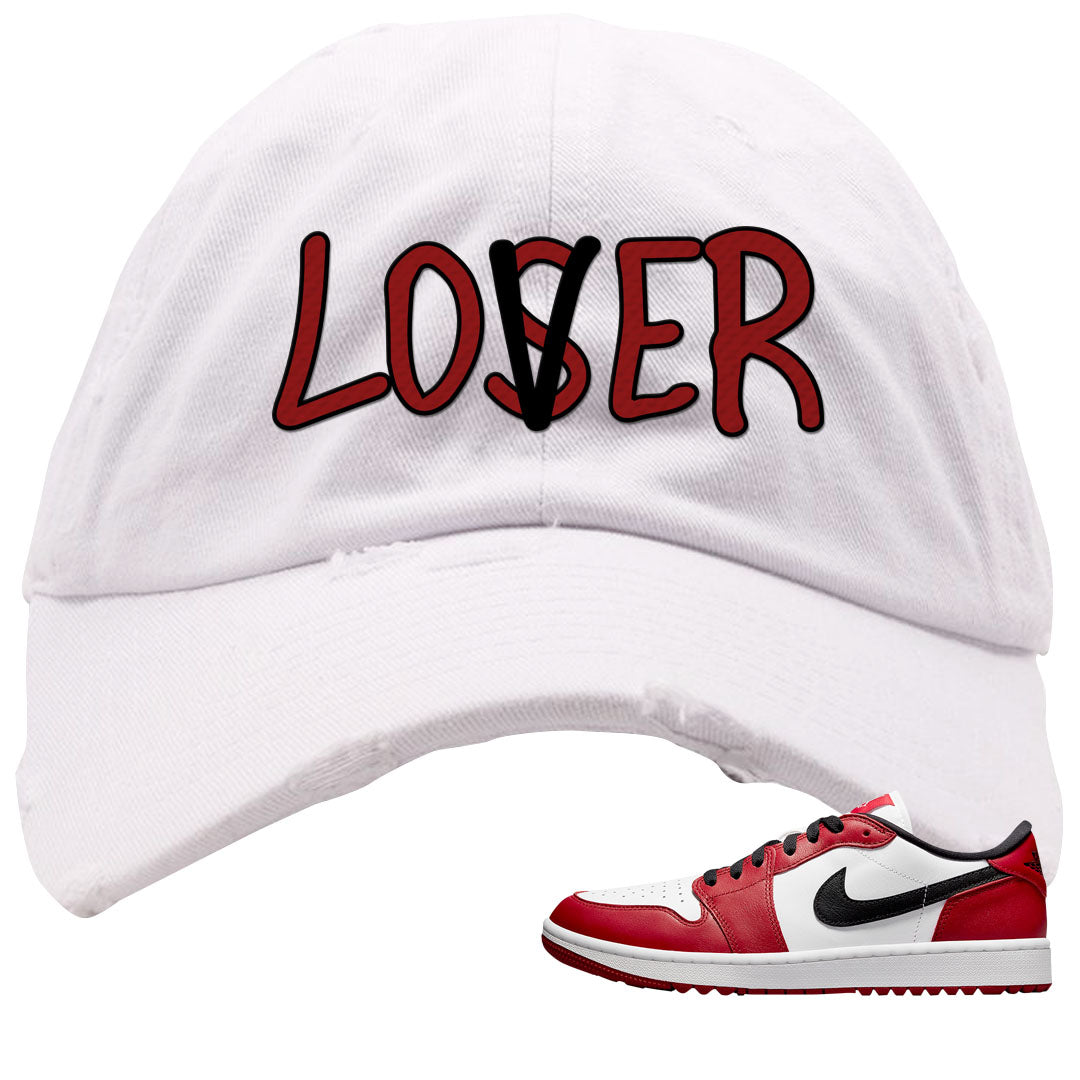 Chicago Golf Low 1s Distressed Dad Hat | Lover, White