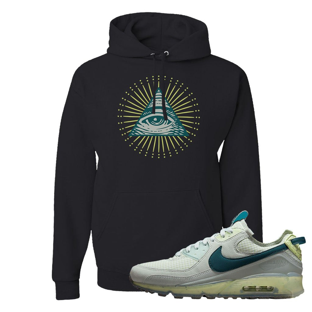 Seafoam Dark Teal Green 90s Hoodie | All Seeing Eye, Black