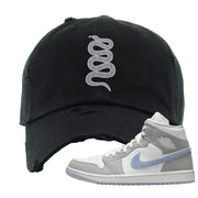 Wolf Grey Mid 1s Distressed Dad Hat | Coiled Snake, Black
