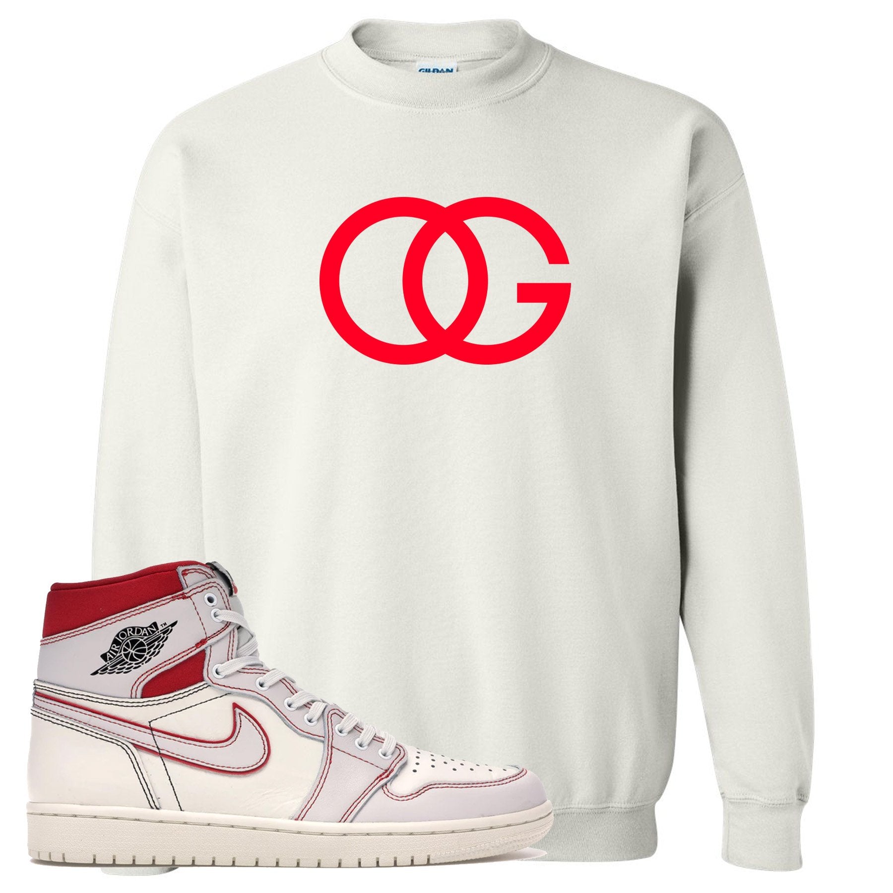 White and red crewneck to match the white and red High Retro Jordan 1 shoe