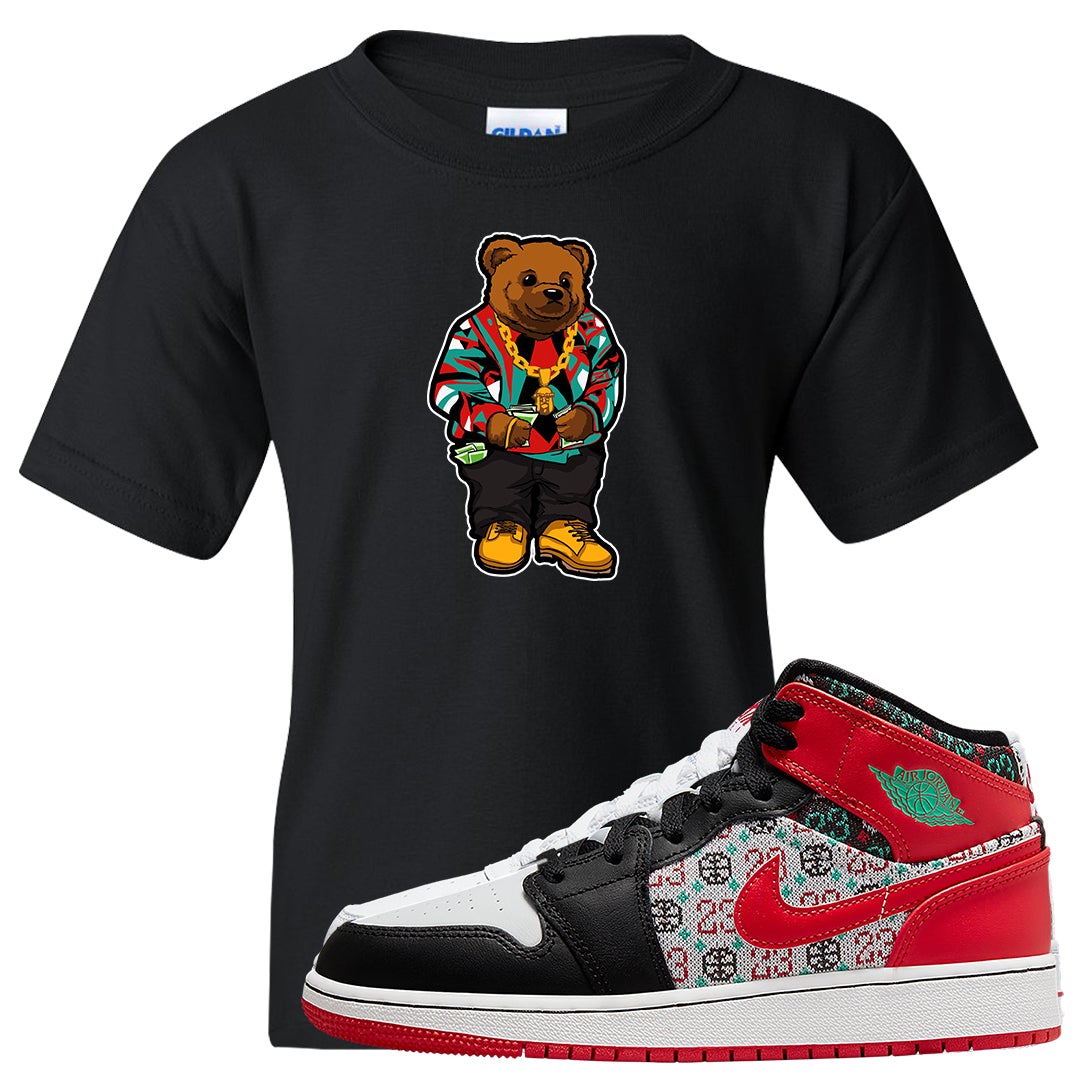 Ugly Sweater GS Mid 1s Kid's T Shirt | Sweater Bear, Black