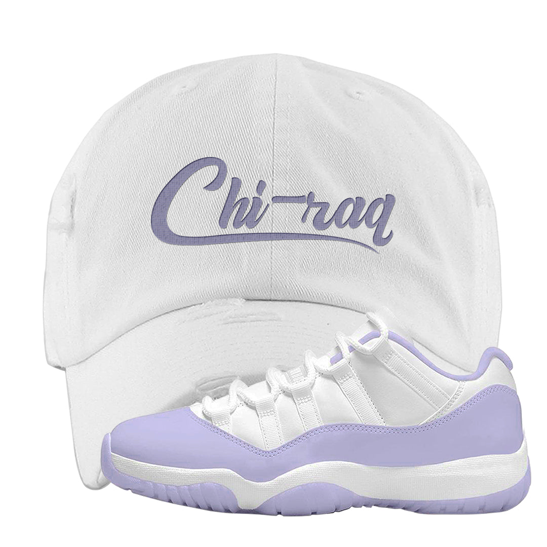 Pure Violet Low 11s Distressed Dad Hat | Chiraq, White