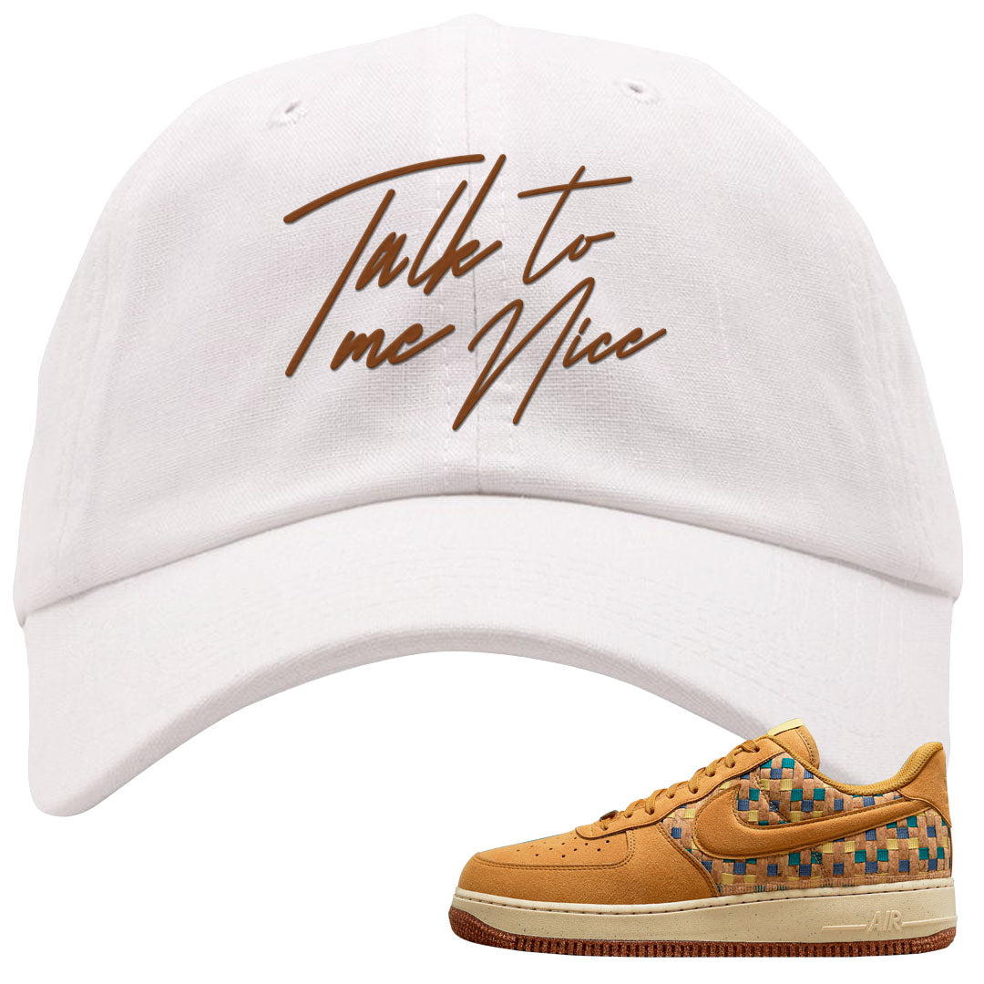 Woven Cork Low AF 1s Dad Hat | Talk To Me Nice, White