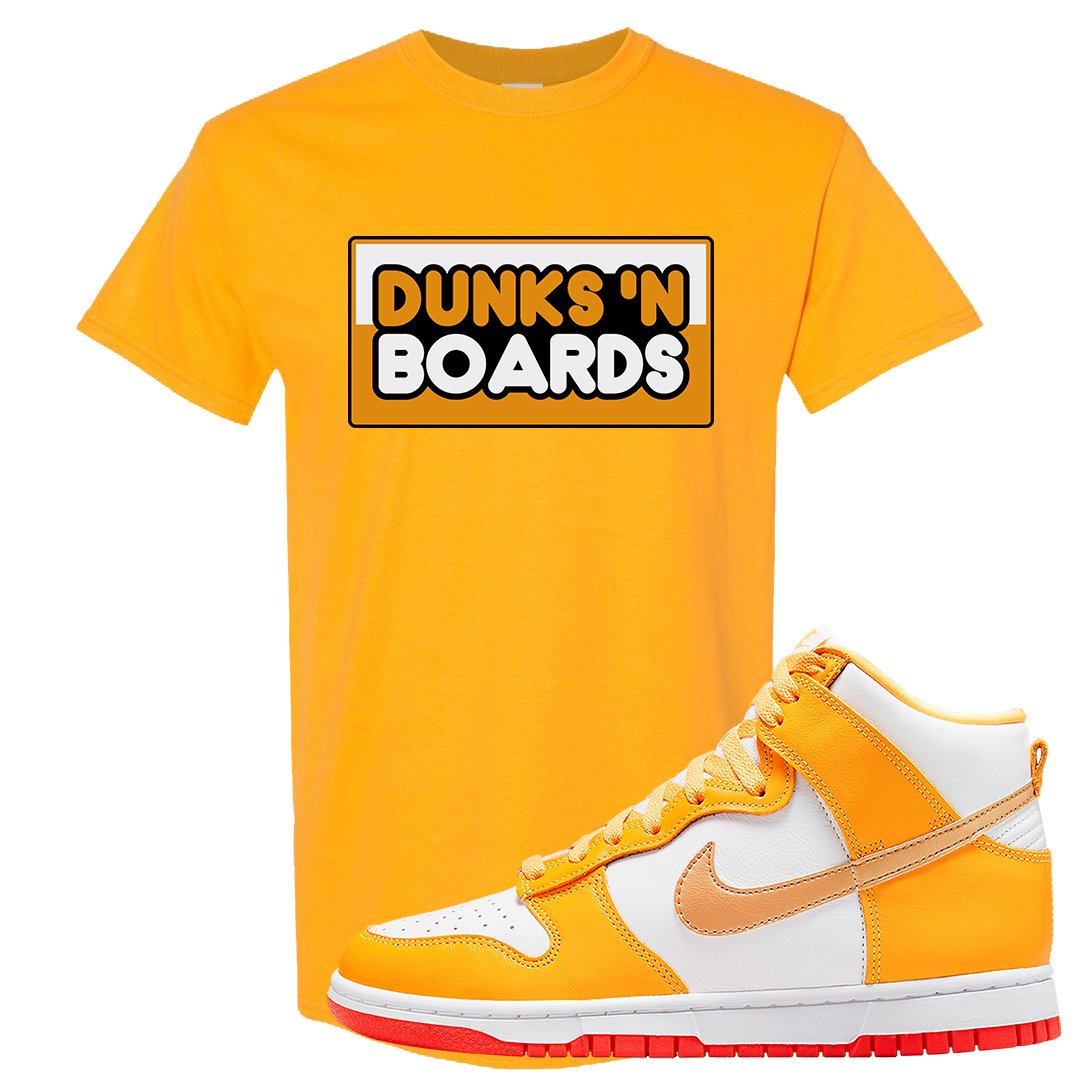 Yellow Gold Orange High Dunks T Shirt | Dunks N Boards, Gold