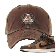 Earthy Brown Mid 1s Distressed Dad Hat | All Seeing Eye, Brown