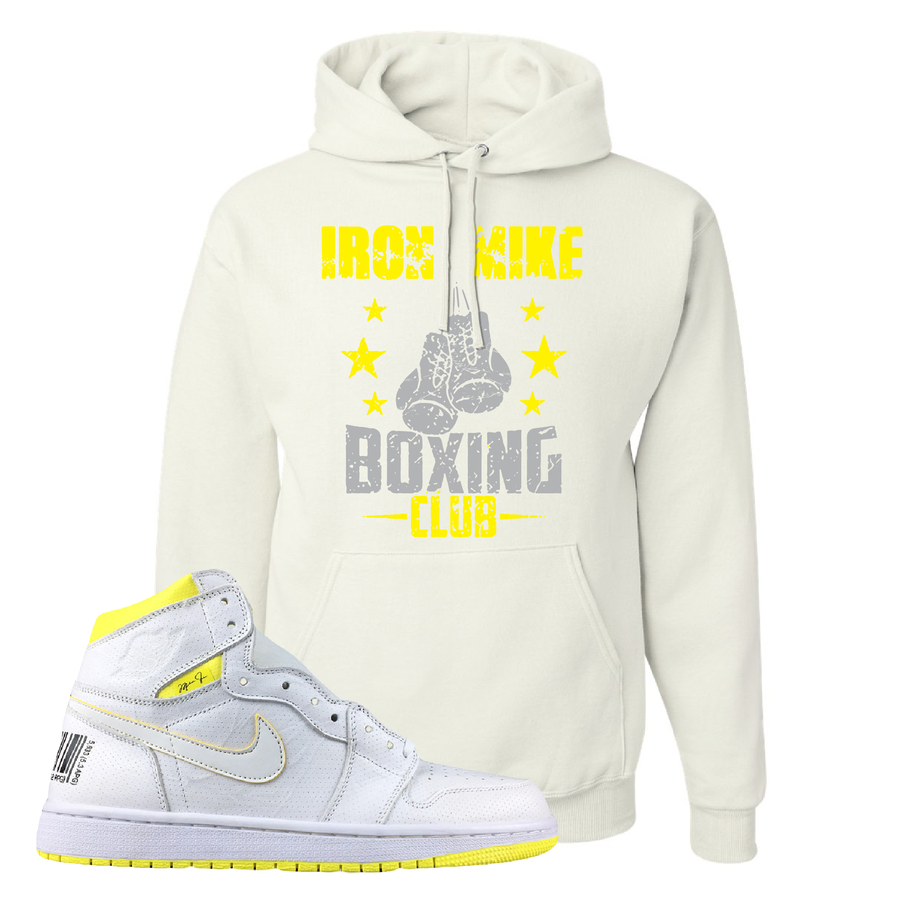 Jordan 1 First Class Flight Iron Mike Boxing Club Sneaker Matching White Pullover Hoodie
