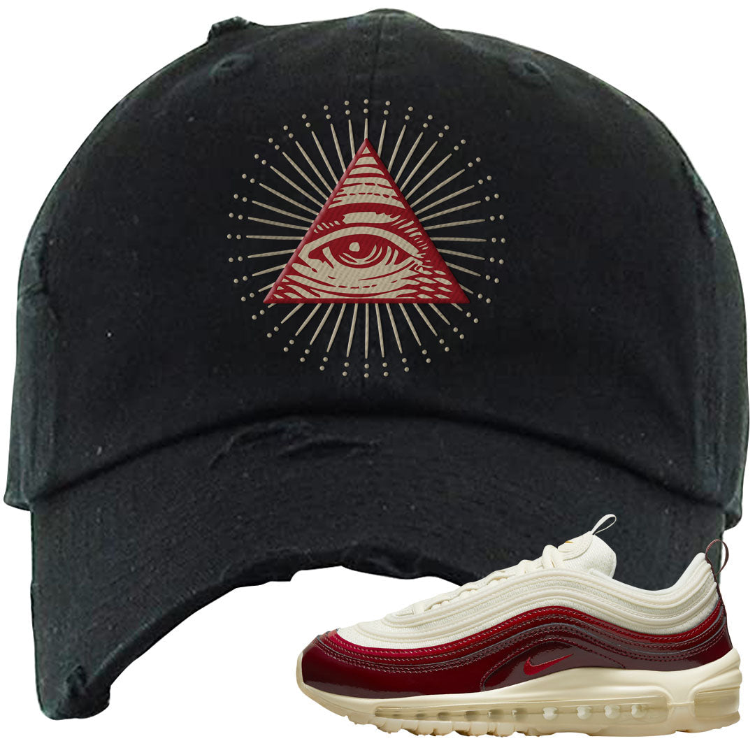 Dark Beetroot 97s Distressed Dad Hat | All Seeing Eye, Black