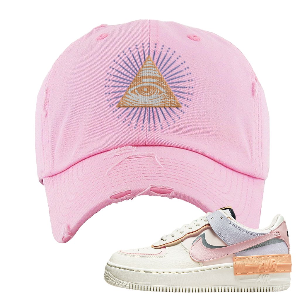 Sail Pink Glaze Orange Chalk 1s Distressed Dad Hat | All Seeing Eye, Light Pink