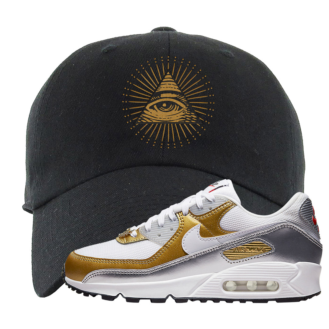 Gold Silver 90s Dad Hat | All Seeing Eye, Black