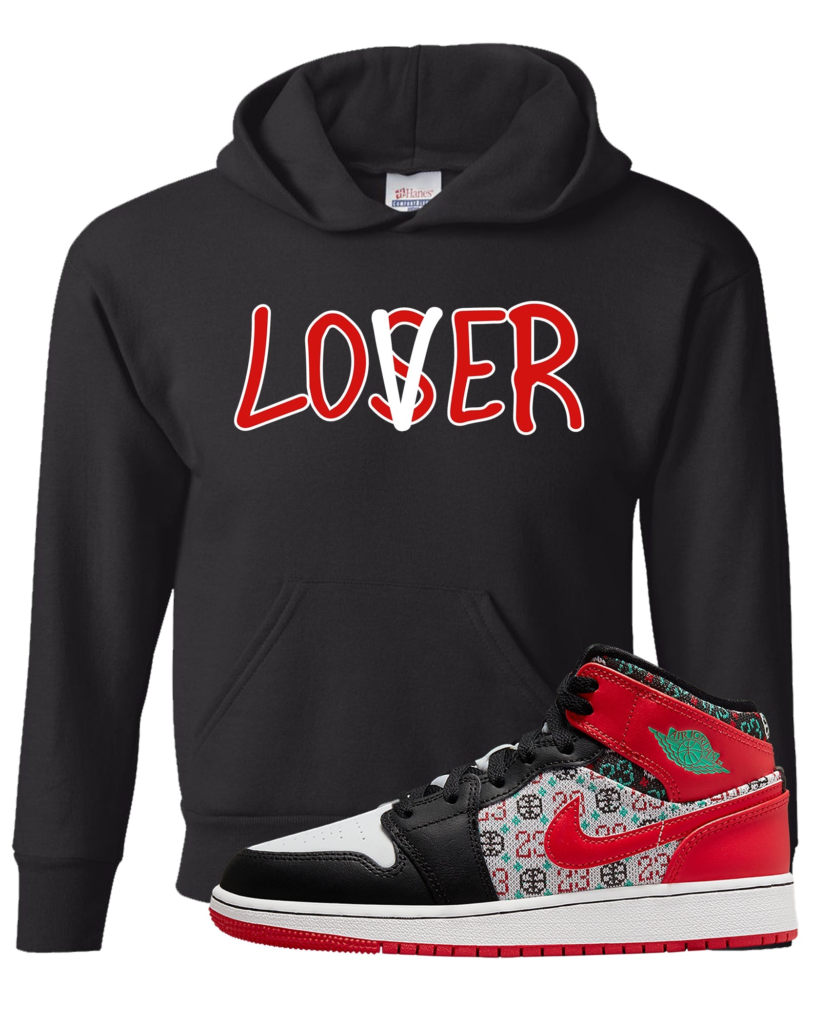 Ugly Sweater GS Mid 1s Kid's Hoodie | Lover, Black