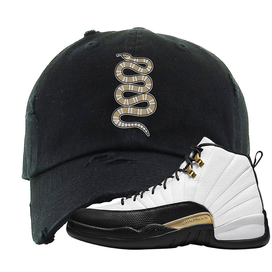Royalty 12s Distressed Dad Hat | Coiled Snake, Black