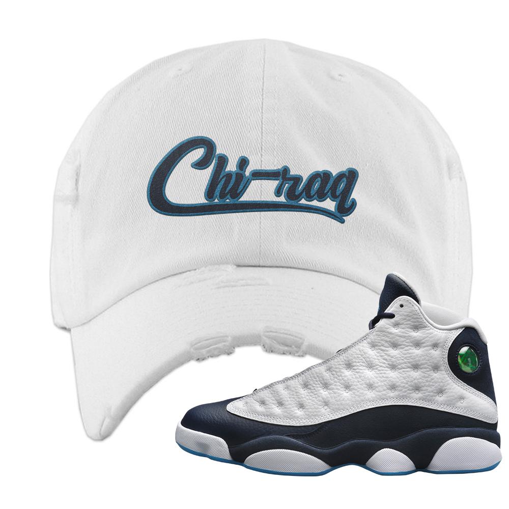 Obsidian 13s Distressed Dad Hat | Chiraq, White