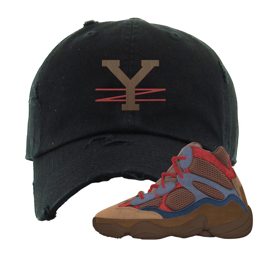 Yeezy 500 High Sumac Distressed Dad Hat | YZ, Black