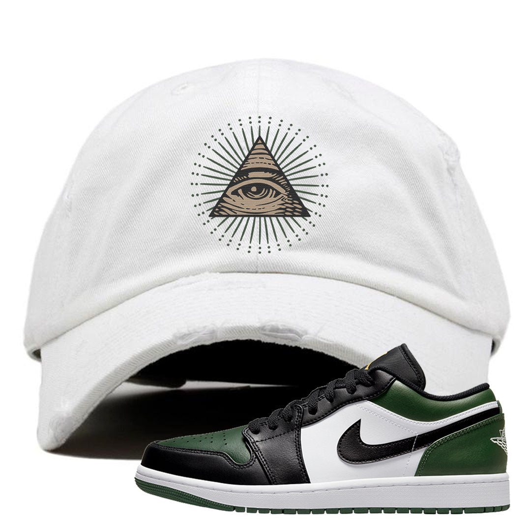 Green Toe Low 1s Distressed Dad Hat | All Seeing Eye, White