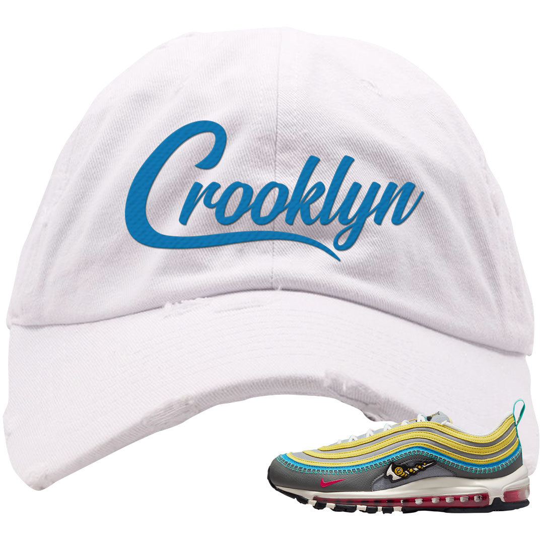 Sprung Yellow 97s Distressed Dad Hat | Crooklyn, White