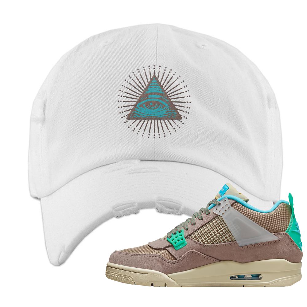 Taupe Haze 4s Distressed Dad Hat | All Seeing Eye, White