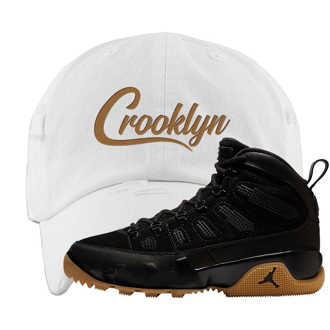 NRG Black Gum Boot 9s Distressed Dad Hat | Crooklyn, White