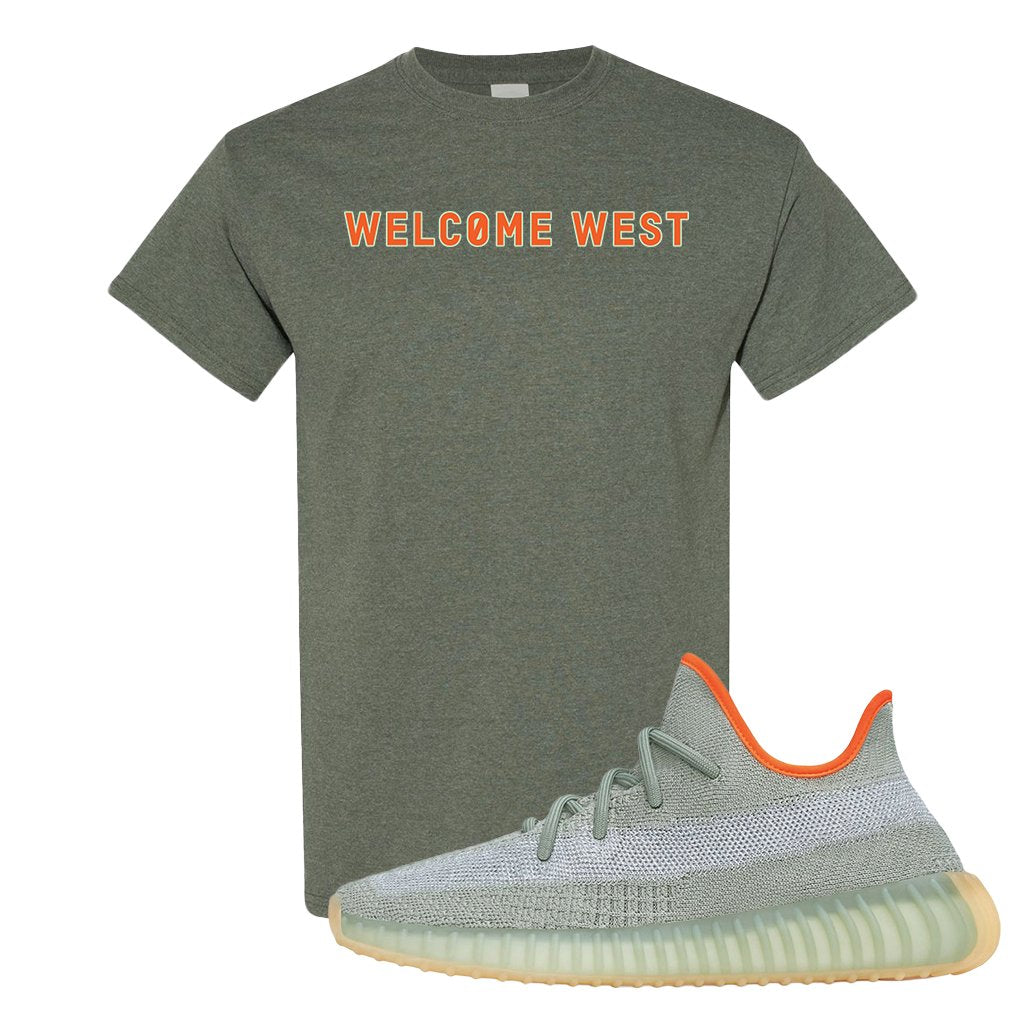 Yeezy 350 V2 Desert Sage Sneaker T Shirt |Welcome West | Heather Military Green