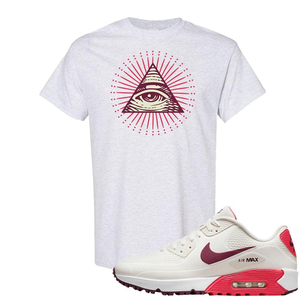 Fusion Red Dark Beetroot Golf 90s T Shirt | All Seeing Eye, Ash