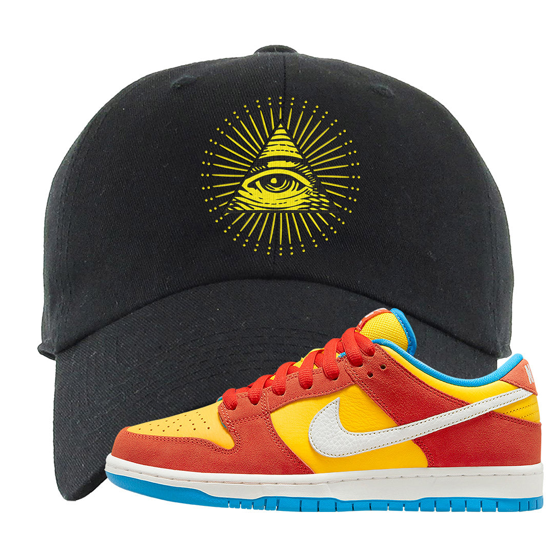 Habanero Red Gold Blue Low Dunks Dad Hat | All Seeing Eye, Black
