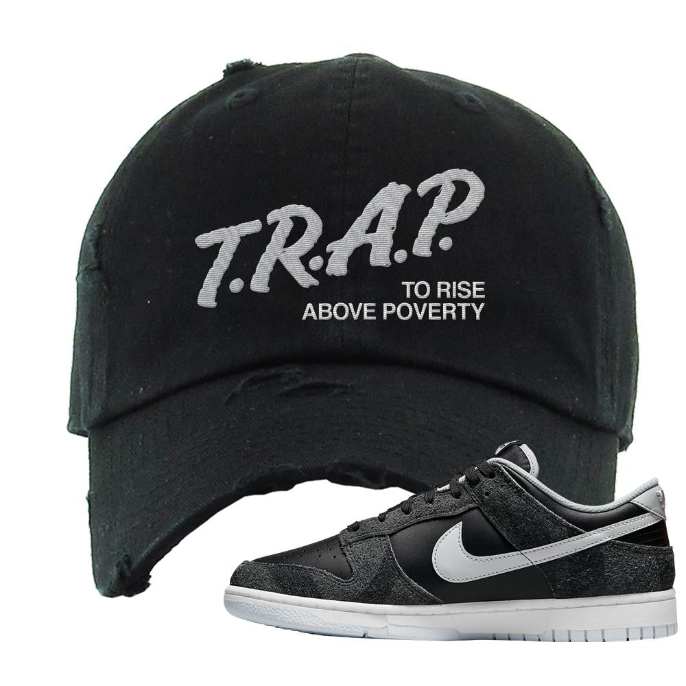 Zebra Low Dunks Distressed Dad Hat | Trap To Rise Above Poverty, Black