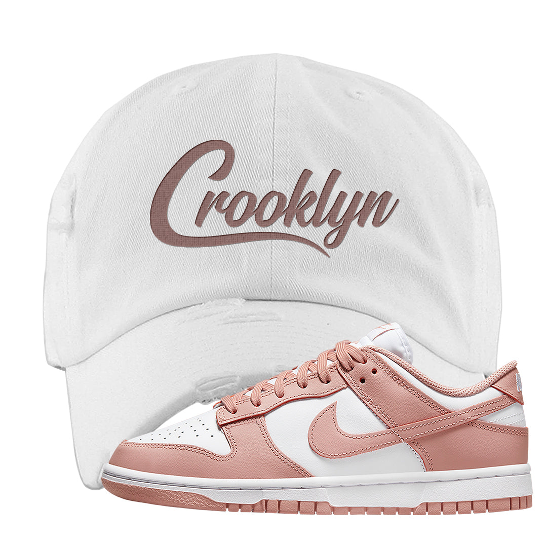 Rose Whisper Low Dunks Distressed Dad Hat | Crooklyn, White